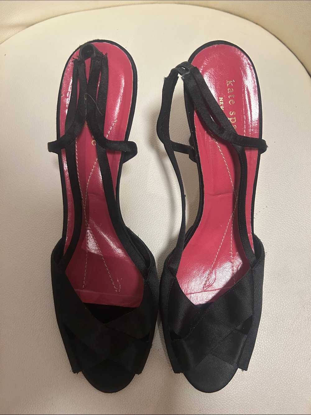 kate spade Black Satin Slingback Heels with Pink Insole